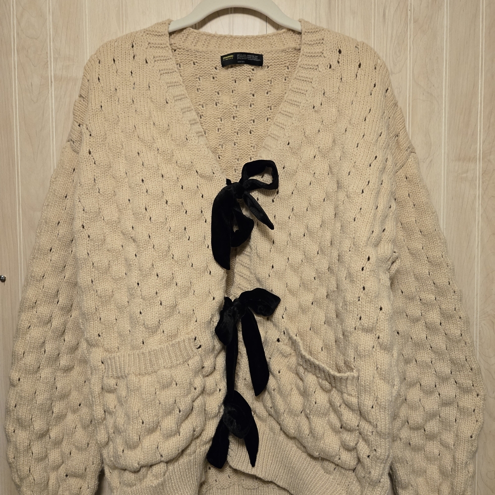 Andra Beige Bubble Knit Cardigan